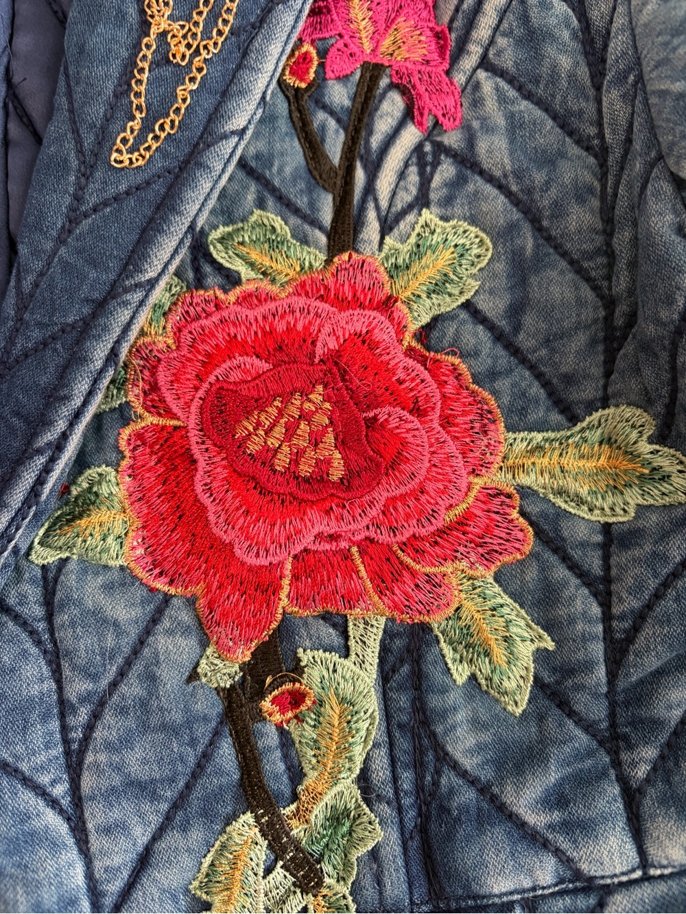 NWOT Aratta Silent Journey- Embroidered Quilted Blue Mineral Wash Blazer - Picture 5 of 16